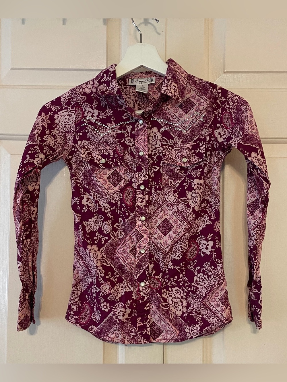 Shyanne Girls S Western Boho Chic Paisley Floral Rhinestone Snap Shirt